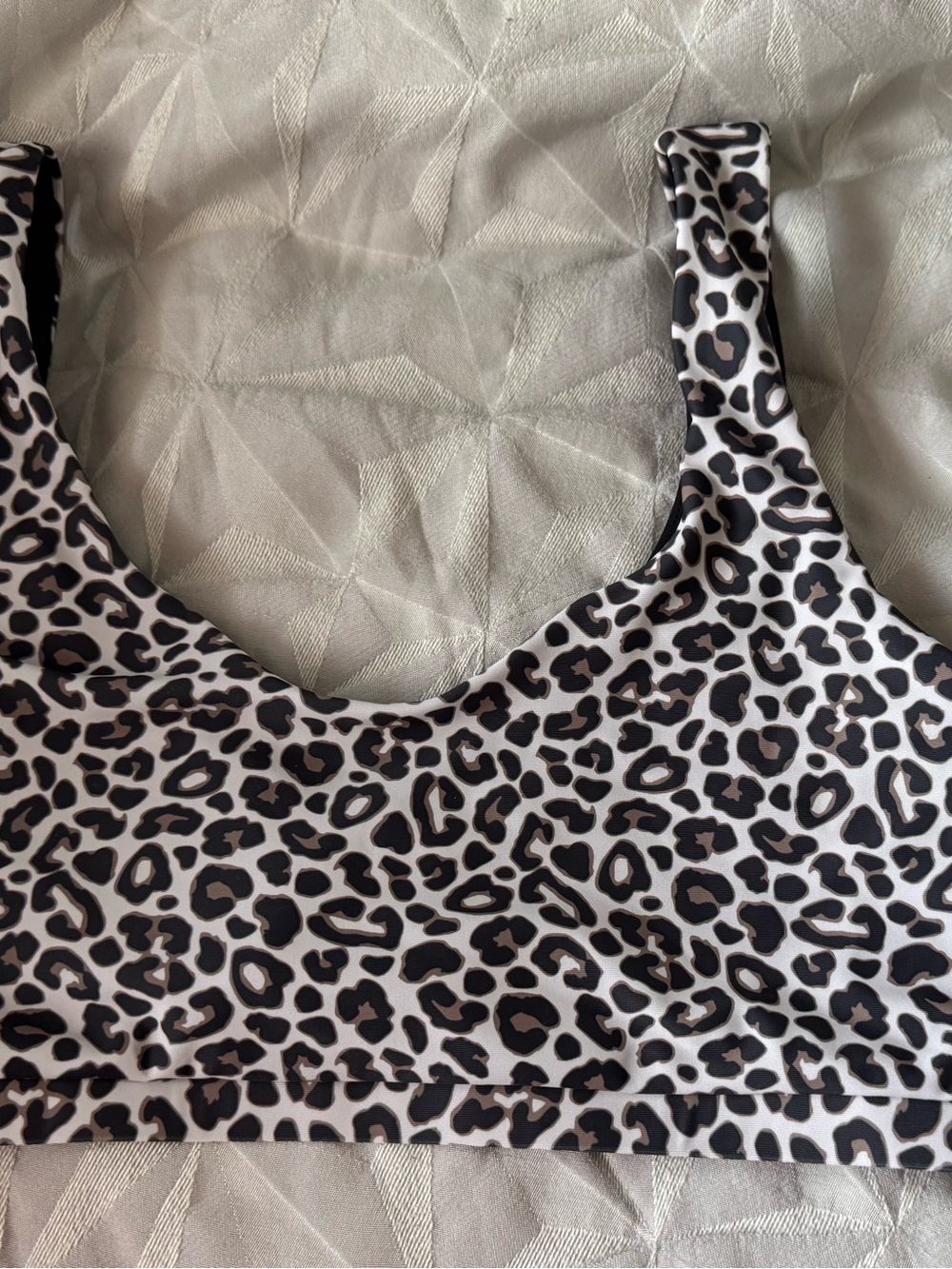 “Shae” Leopard Print Scoop Bikini Top - Black, White & Brown